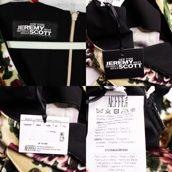 Jeremy Scott Velvet Floral Mini Dress Size 8 A Line‎ Three Quarter Sleeve Ruffle - Picture 10 of 10